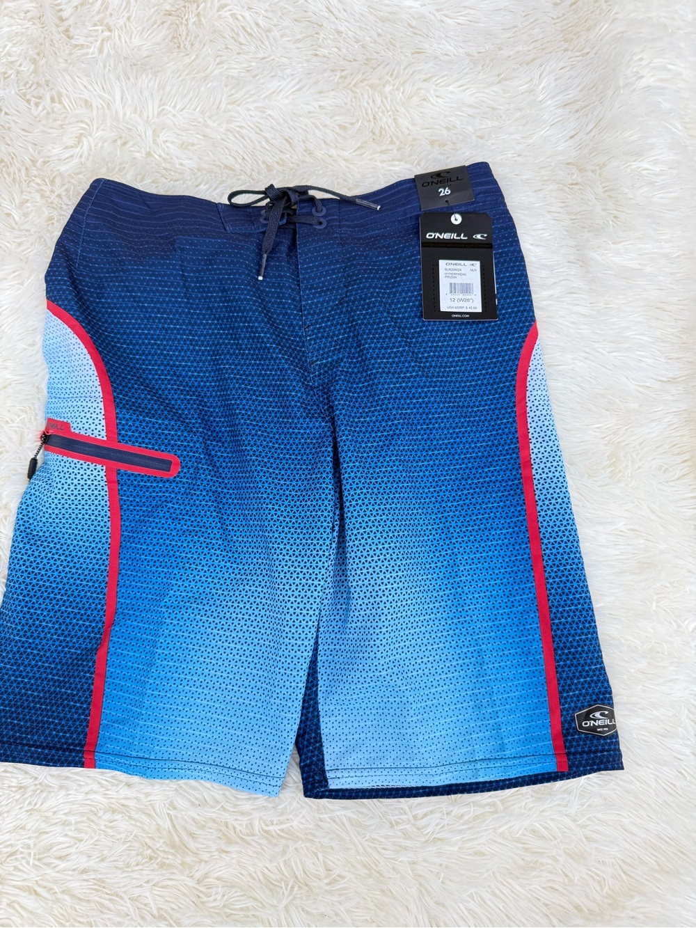 O'Neill Boy’s Blue Ombre Boardshorts with Red Trim